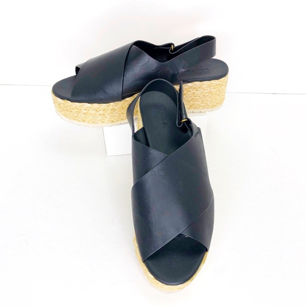 Vince, black, leather espadrille, platform, wedge sandals